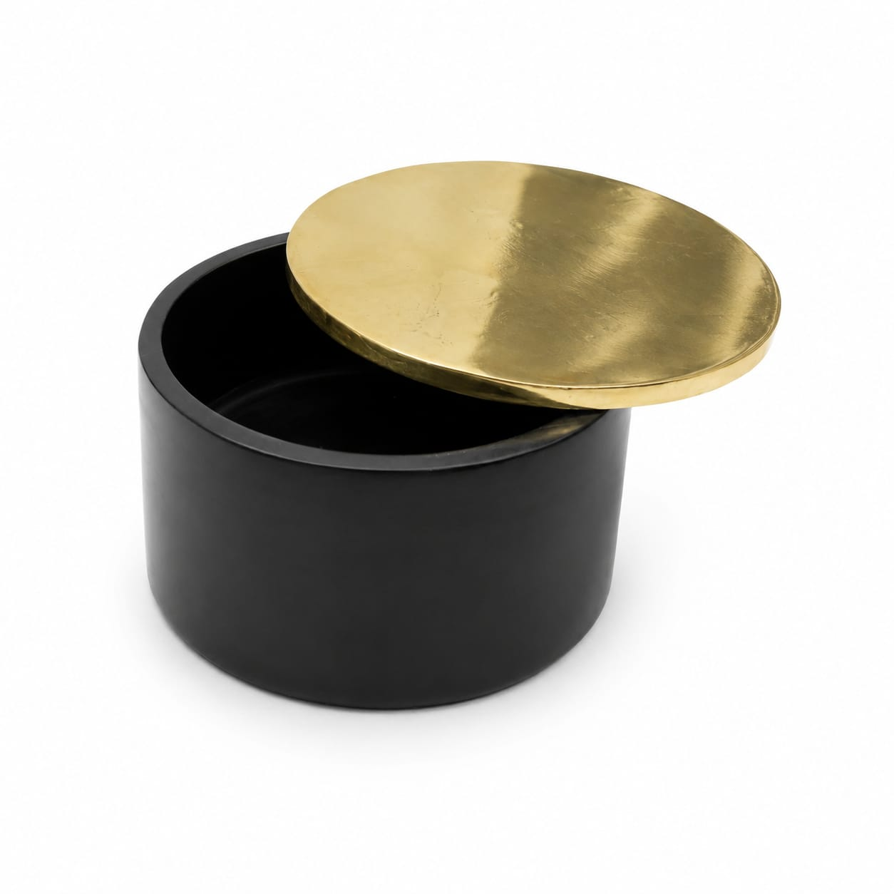 Black Marble Jewellery Box with Brass Lid