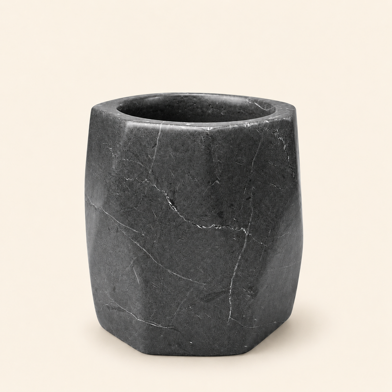 Charcoal Vein Marble Desk Pen Stand